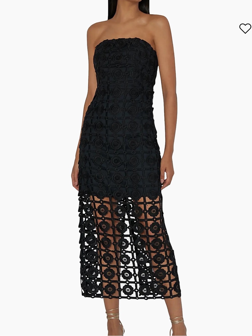 Milly Black Strapless Crochet Midi Dress